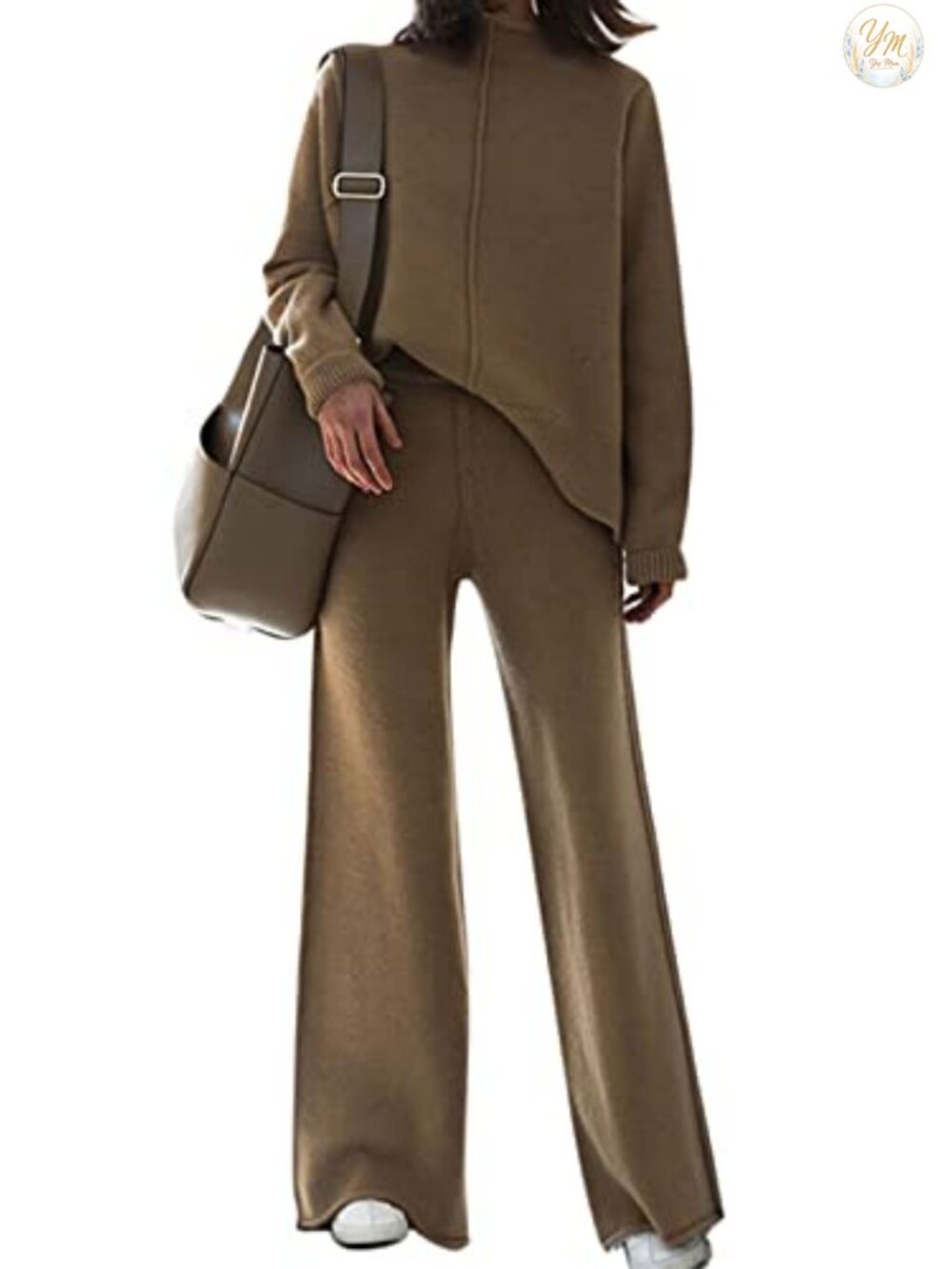 Sweater Set 2 Piece Knit Sweatsuit Turtleneck Top Wide Leg Pant Lounge Outfit
